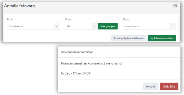 V&auml;lj Avslutad fr&aring;nvaro och bekr&auml;fta