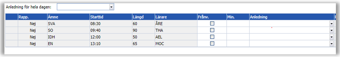 Justera lektion eller fr&aring;nvaroanledning