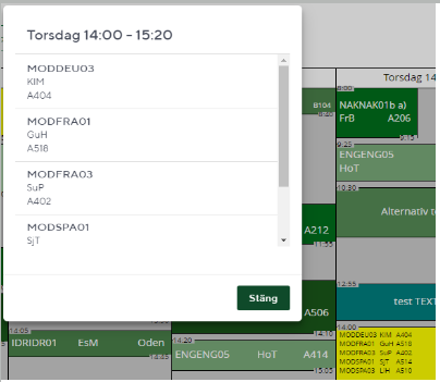 &Ouml;ppnat f&ouml;nster som visar information om alla lektioner som h&ouml;r till samma lektionsblock